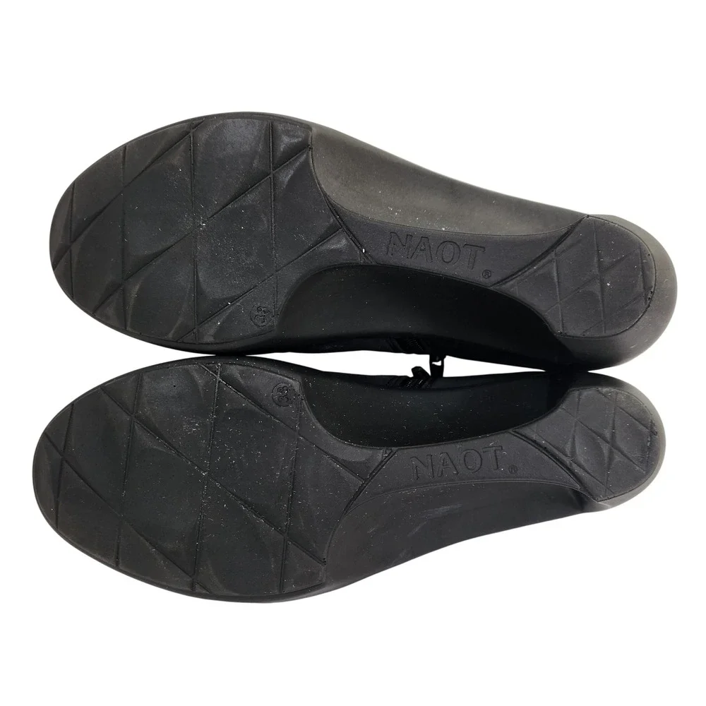 NAOT Weekend Wedge Black‎ Leather & Fabric Comfort Shoes Women Size US 7 EU 38